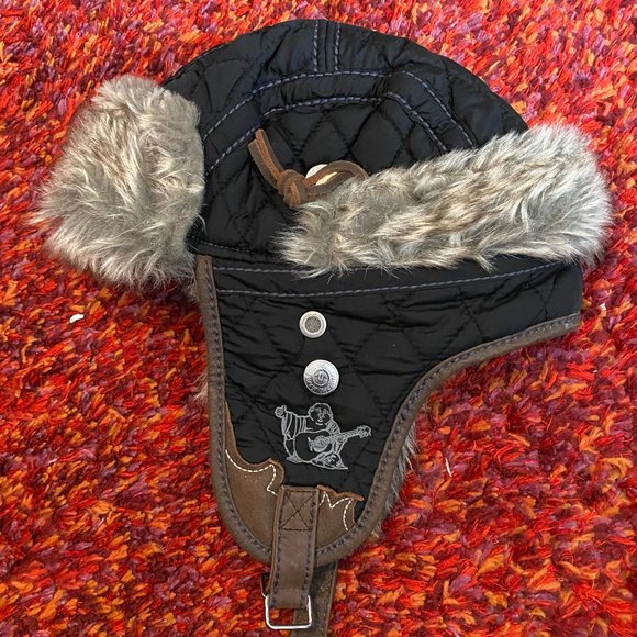 True Religion Men Faux Fur Leather Hat 